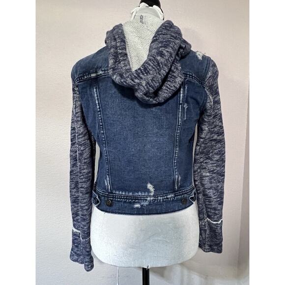 Free People Jean Jacket Hoodie Casual Grunge Cotton Fall Indie Distressed XS - Picture 7 of 9